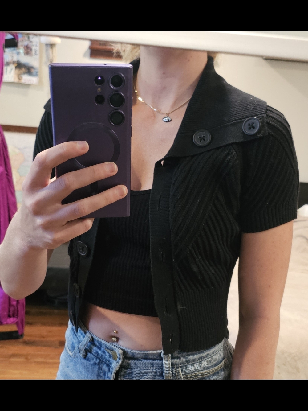 Semantiks Black Ribbed V-Neck Knit Top